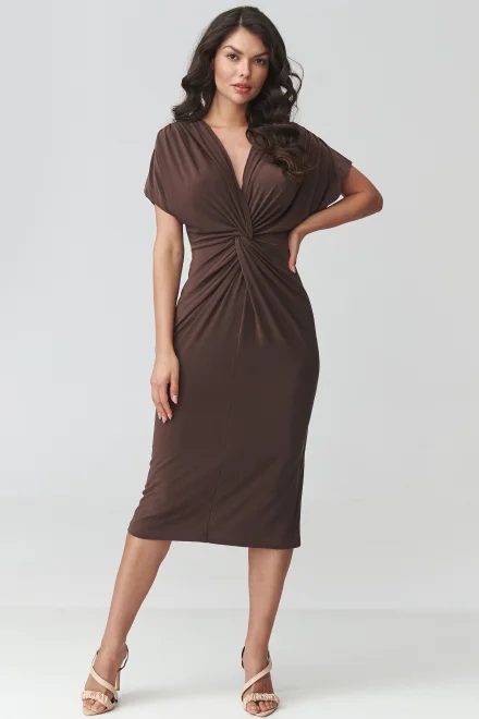 Elegantní šaty M938 - tmavě hnědé - Tmavě hnědá