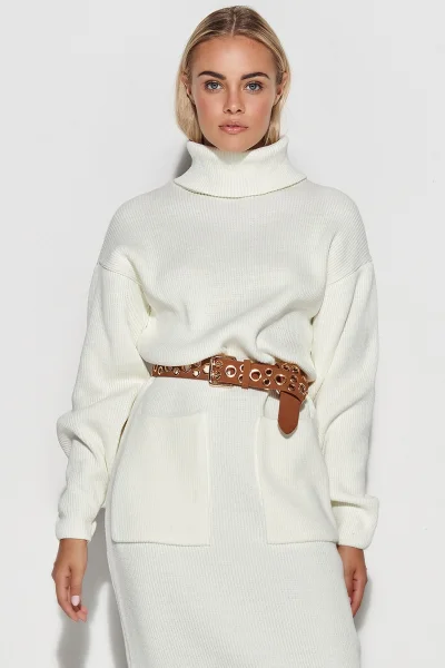 Dlouhé svetrové šaty S105 - ecru - Ecru