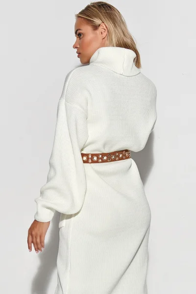 Dlouhé svetrové šaty S105 - ecru - Ecru