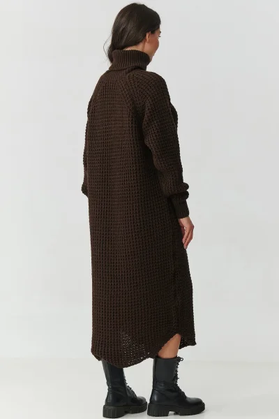 Dlouhé svetrové šaty S162 - tm. hnědé - Tmavě hnědá