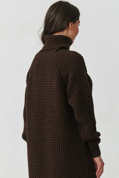 Dlouhé svetrové šaty S162 - tm. hnědé - Tmavě hnědá