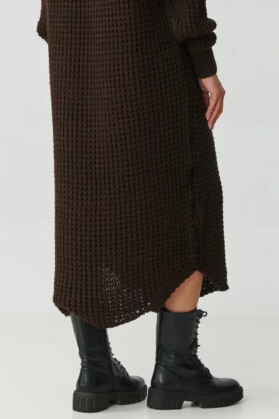 Dlouhé svetrové šaty S162 - tm. hnědé - Tmavě hnědá
