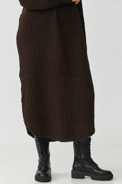 Dlouhé svetrové šaty S162 - tm. hnědé - Tmavě hnědá