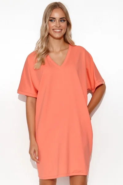 Bavlněné šaty typu kimono M778 - korálové - Korálová