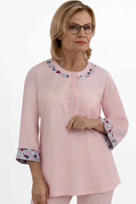 Dámské pyžamo Julie - tříčtvrteční bavlněné - Světle růžová