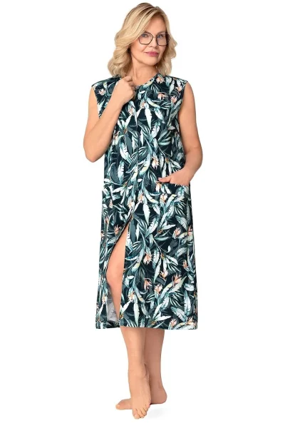 Dámský župan 247 Renata - bez rukávu - Zeleno-tmavěmodrá