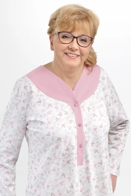 Noční košilka Halina II 210 - dlouhý rukáv - Bílo-růžová