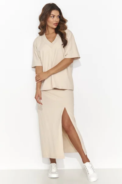 Komplet sukně a halenka NU468 - sv. béžový - Světle béžová