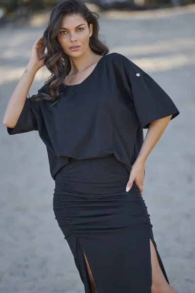 Komplet nařasená sukně a halenka NU464 - černý - Černá