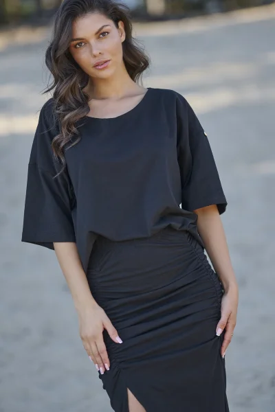 Komplet nařasená sukně a halenka NU464 - černý - Černá