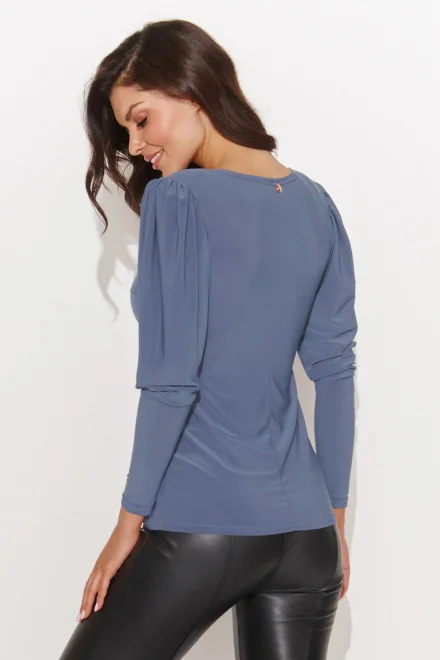 Halenka NU461 Denim - "V" dekolt a nařasené rukávy - Modrá