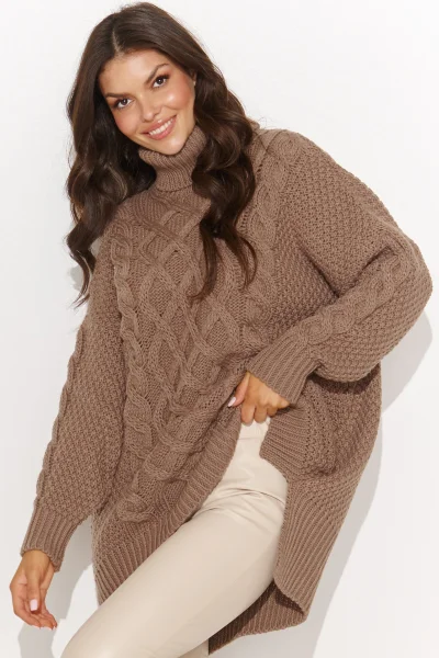 Dámský svetr NU_S96 s rolákem cappucino - Cappucino