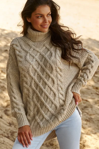 LIGBEI Dámský svetr NU_S96 s rolákem světle béžový - Světle béžová