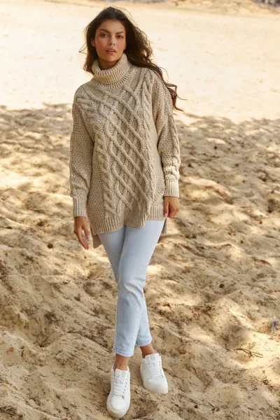 LIGBEI Dámský svetr NU_S96 s rolákem světle béžový - Světle béžová