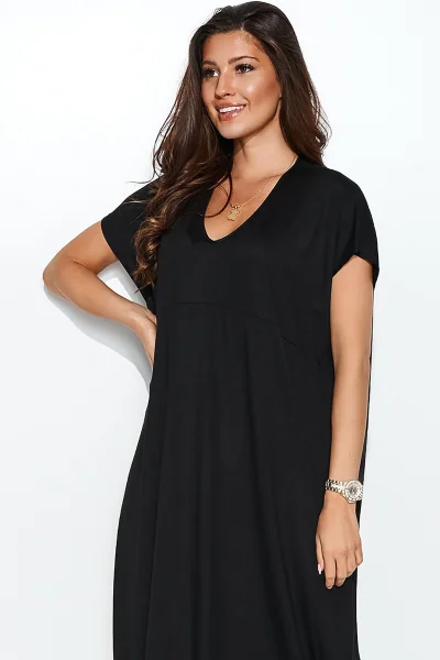 Dlouhé asymetrické šaty NU387 - černé - Černá