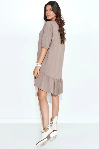 Dámské oversize šaty s volánem NU380 - mocca - Mocca