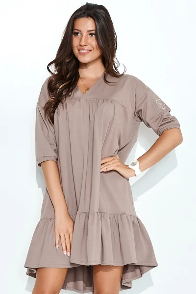Dámské oversize šaty s volánem NU380 - mocca - Mocca