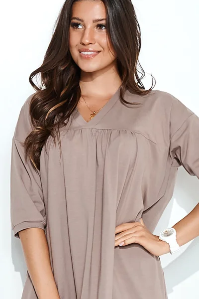 Dámské oversize šaty s volánem NU380 - mocca - Mocca