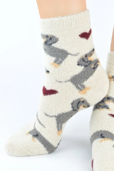 Dámské ponožky SP012 - pejsek - Béžová