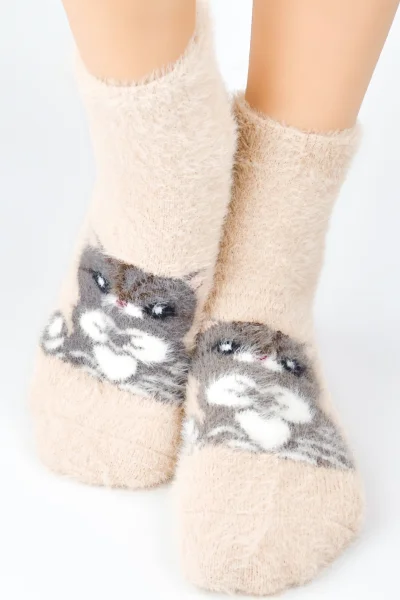 Dámské ponožky SP010 - kočička - Béžová