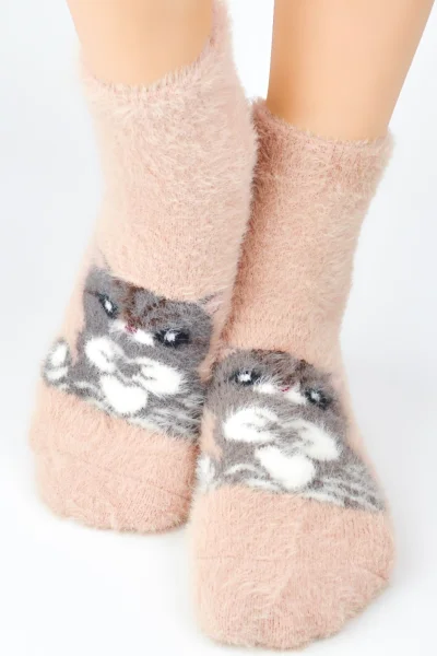 Dámské ponožky SP010 - kočička - Mocca