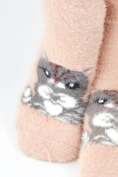 Dámské ponožky SP010 - kočička - Mocca