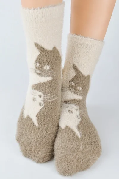 Dámské ponožky SP022 - 2 kočky - Béžová