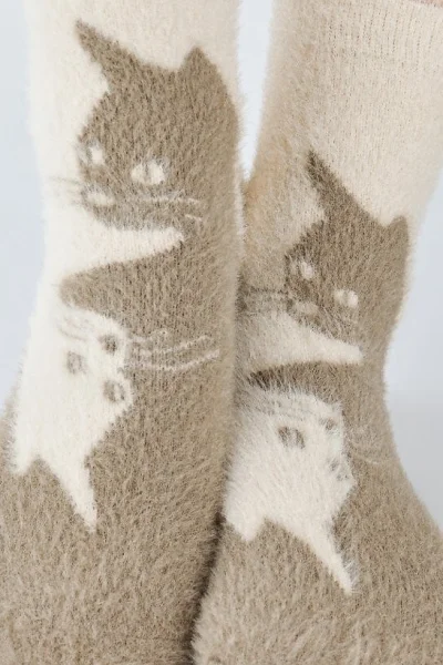 Dámské ponožky SP022 - 2 kočky - Béžová