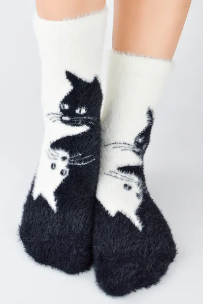 Dámské ponožky SP022 - 2 kočky - Ecru