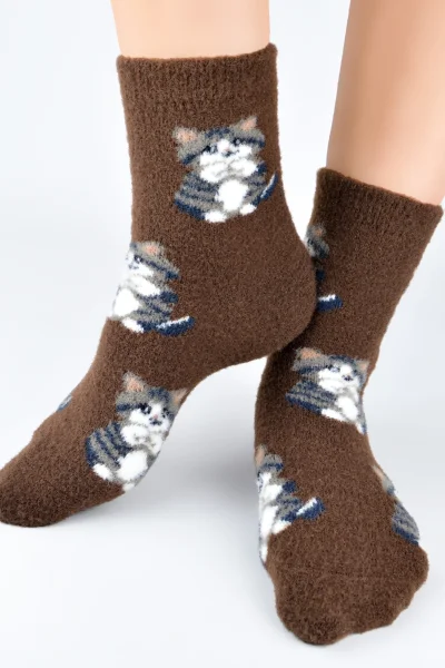 Dámské ponožky SP015 - kotě - Béžová