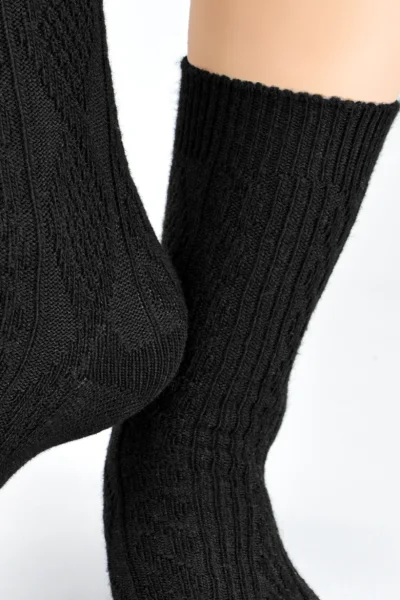 Dámské ponožky SW026 - copánkový vzor - Černá