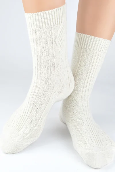 Dámské ponožky SW026 - copánkový vzor - Ecru