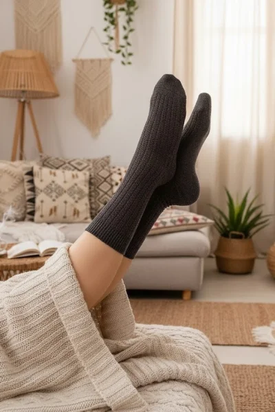 Dámské ponožky SW027 - proužek - Tmavě hnědá