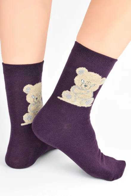 Dámske ponožky SB220 - medvídek - Fialová