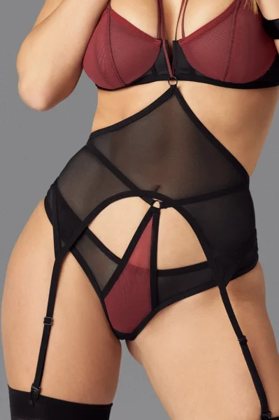 Sexy podvazkový pás Parisel - Černo-červená