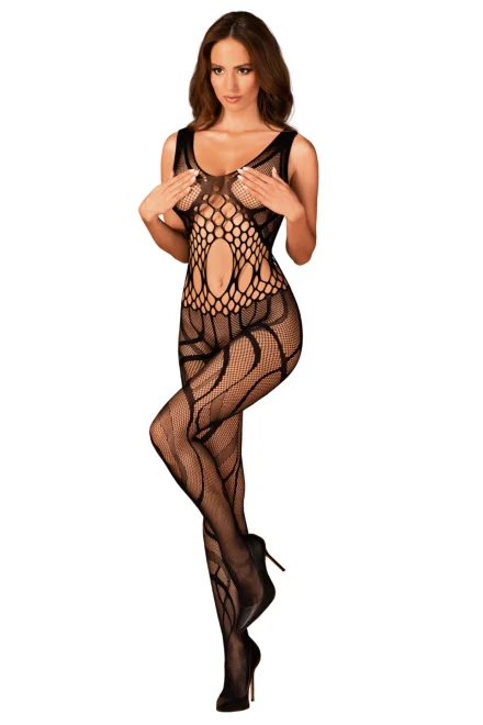 Bodystocking G328 - otevřený klín - Černá