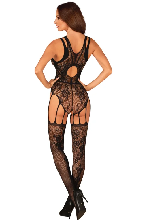 Bodystocking F239 s kvetinovým vzorom