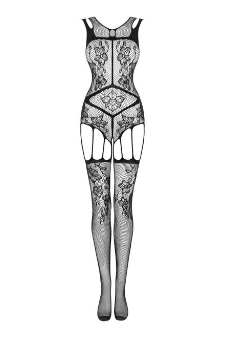 Bodystocking F239 - otevřený klín - Černá