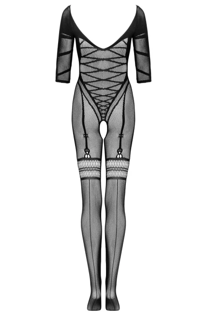 Bodystocking G329 - otevřený klín - Černá