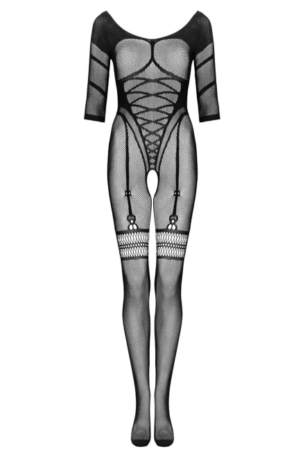 Bodystocking G329 - otevřený klín - Černá