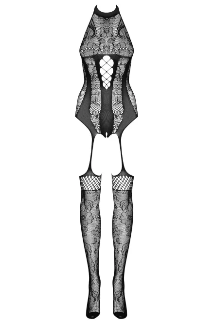 Bodystocking F240 - otevřený klín - Černá