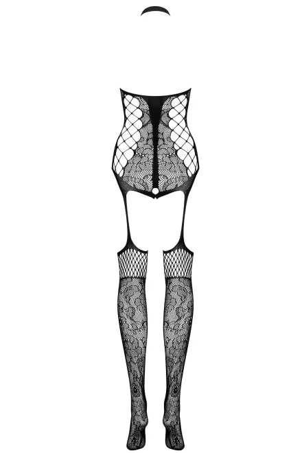 Bodystocking F240 - otevřený klín - Černá