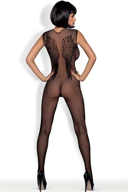 Bodystocking N112 - otevřený klín - Černá