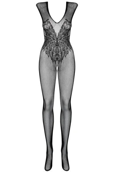 Bodystocking N112 - otevřený klín - Černá