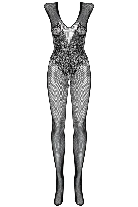 Bodystocking N112 - otevřený klín - Černá