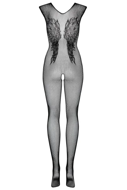 Bodystocking N112 - otevřený klín - Černá