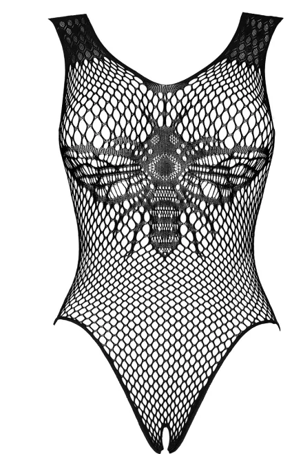 Sexy body B134 Teddy - otevřený klín - Černá