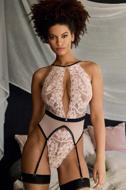 Sexy body Lilines Teddy - Světle růžová