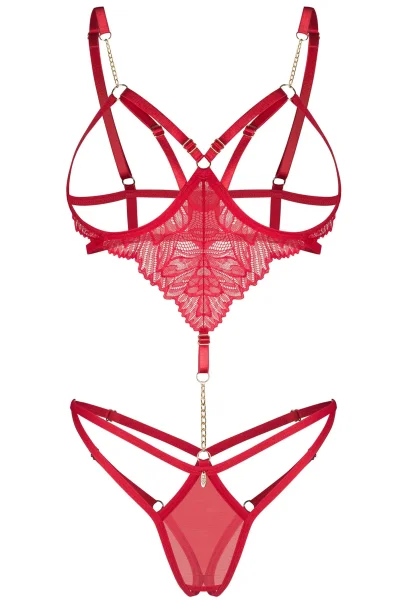Sexy body Matildea Teddy - otevřený klín - Červená