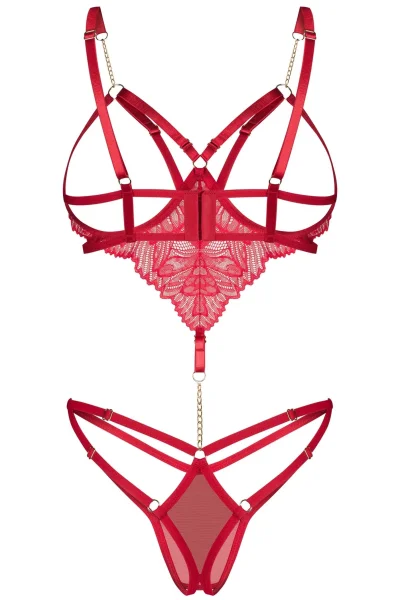 Sexy body Matildea Teddy - otevřený klín - Červená